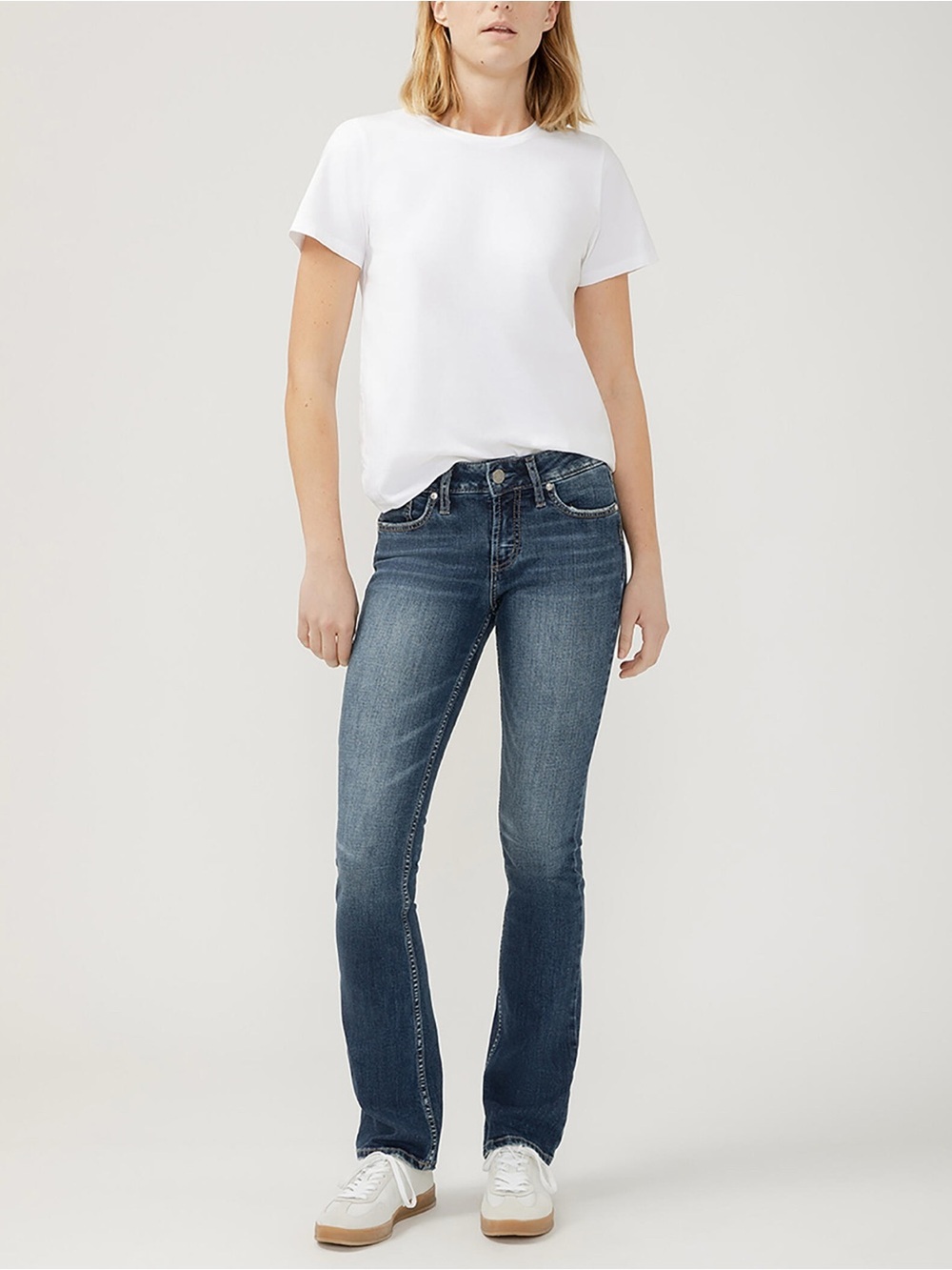 Silver Jeans Women’s Suki Slim Boot Mid Rise Curvy Distressed Indigo Sz 34 x 31